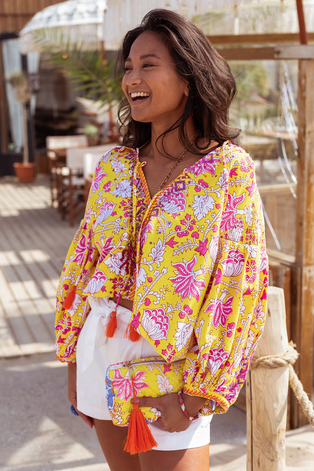 Place du Soleil Blouse Yellow Embroidered S25-333 - Olivia Grace Fashion