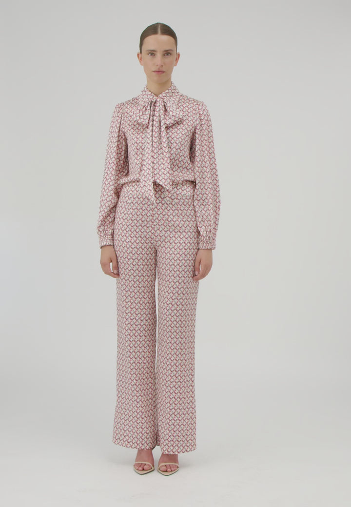 Dea Kuibal Kikki 0810124 5742 Rays Pink Print Stretch Silk Twill Blouse With Bow - Olivia Grace Fashion