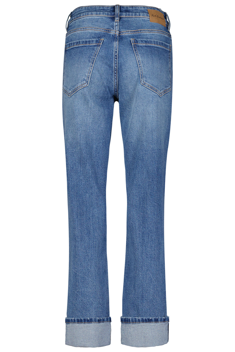 Red Button Kim Straight Jeans Mid Stone Blue With Turnups SRB4357 - Olivia Grace Fashion