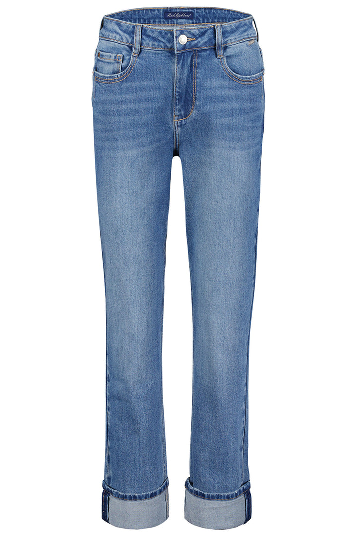 Red Button Kim Straight Jeans Mid Stone Blue With Turnups SRB4357 - Olivia Grace Fashion