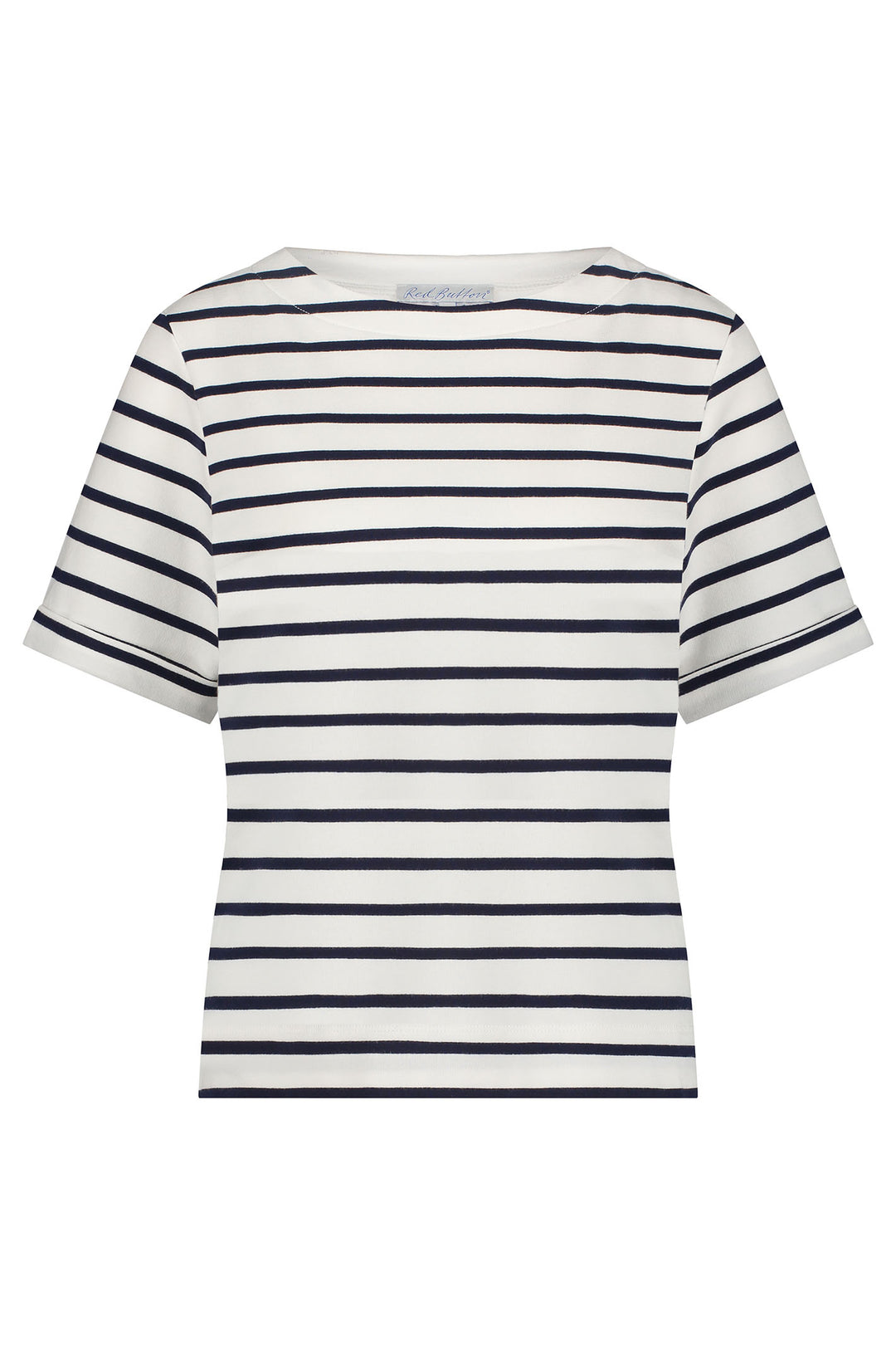 Red Button Terry T-Shirt Stripe Short Sleeve Dark Blue SRB4528 - Olivia Grace Fashion