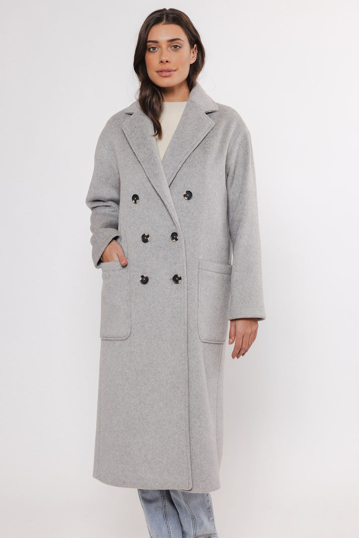 Rino & Pelle Double Breasted Long Coat Light Grey Teuni 7002411 - Olivia Grace Fashion