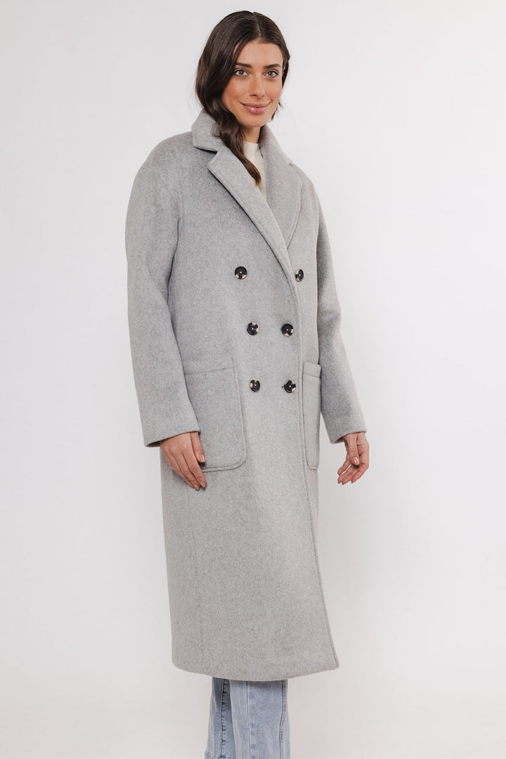 Rino & Pelle Double Breasted Long Coat Light Grey Teuni 7002411 - Olivia Grace Fashion