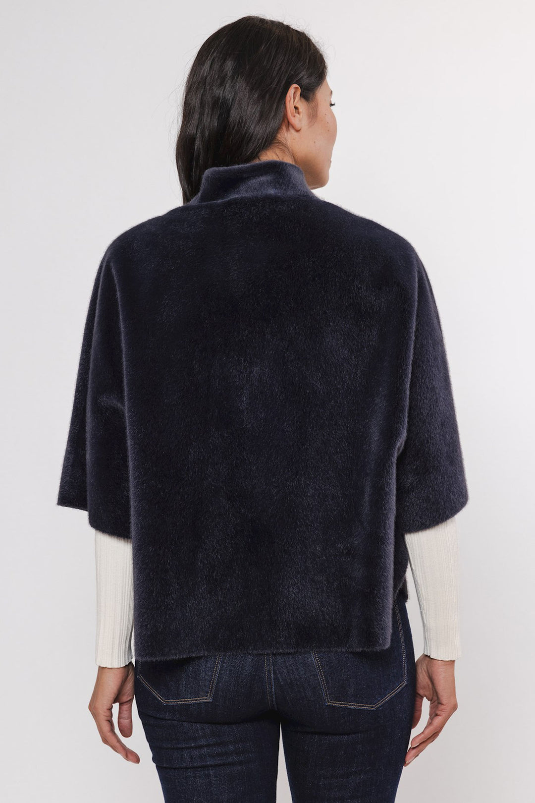 Rino & Pelle Faux Fur Cape Navy Dewi 7002411 - Olivia Grace Fashion