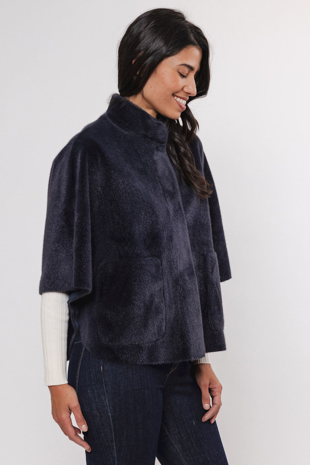 Rino & Pelle Faux Fur Cape Navy Dewi 7002411 - Olivia Grace Fashion