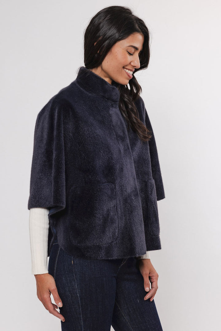 Rino & Pelle Faux Fur Cape Navy Dewi 7002411 - Olivia Grace Fashion