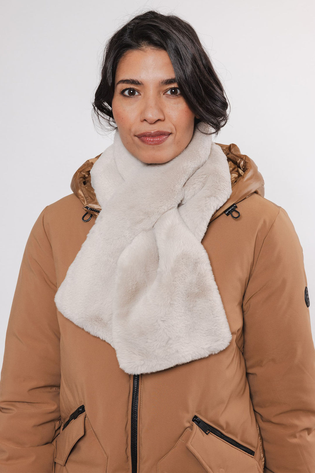 Rino & Pelle Faux Fur Scarf Birch Cream Stip 7002412 - Olivia Grace Fashion