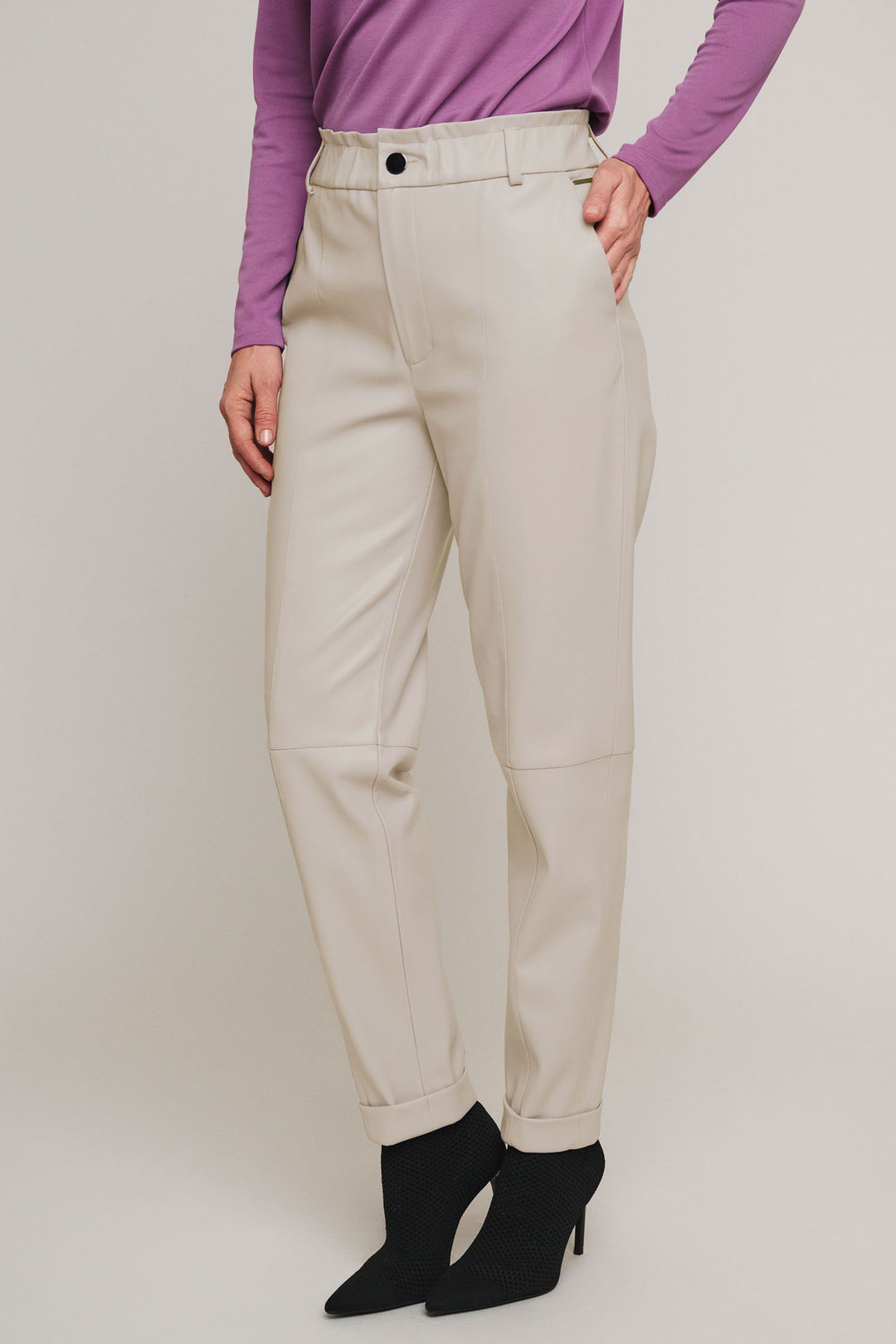 Rino & Pelle Faux Leather Paperbag Trousers Birch Cream Desray 7502411 - Olivia Grace Fashion