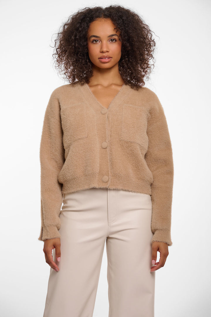 Rino & Pelle Isarea Short V-Neck Cardigan Desert Beige 5002521 - Olivia Grace Fashion