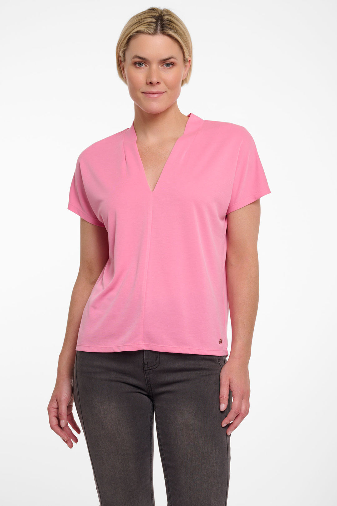 Rino & Pelle Kallie V-Neck Short Sleeve Top Bright Pink 7002521 - Olivia Grace Fashion