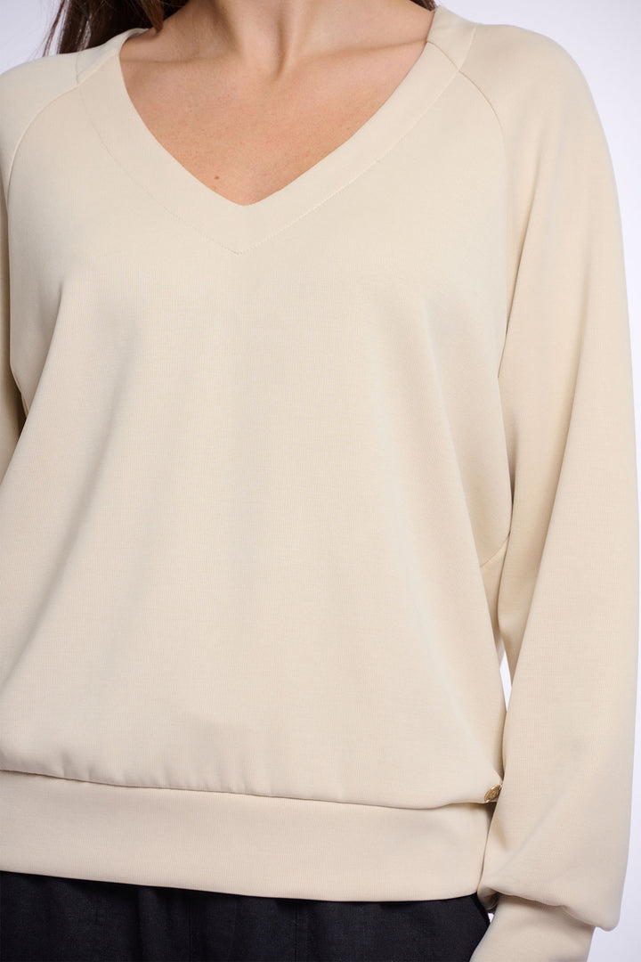 Rino & Pelle Karlijn V-Neck Sweatshirt Beige 7002522 - Olivia Grace Fashion