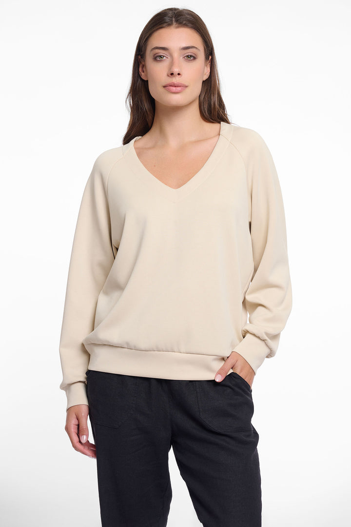 Rino & Pelle Karlijn V-Neck Sweatshirt Beige 7002522 - Olivia Grace Fashion