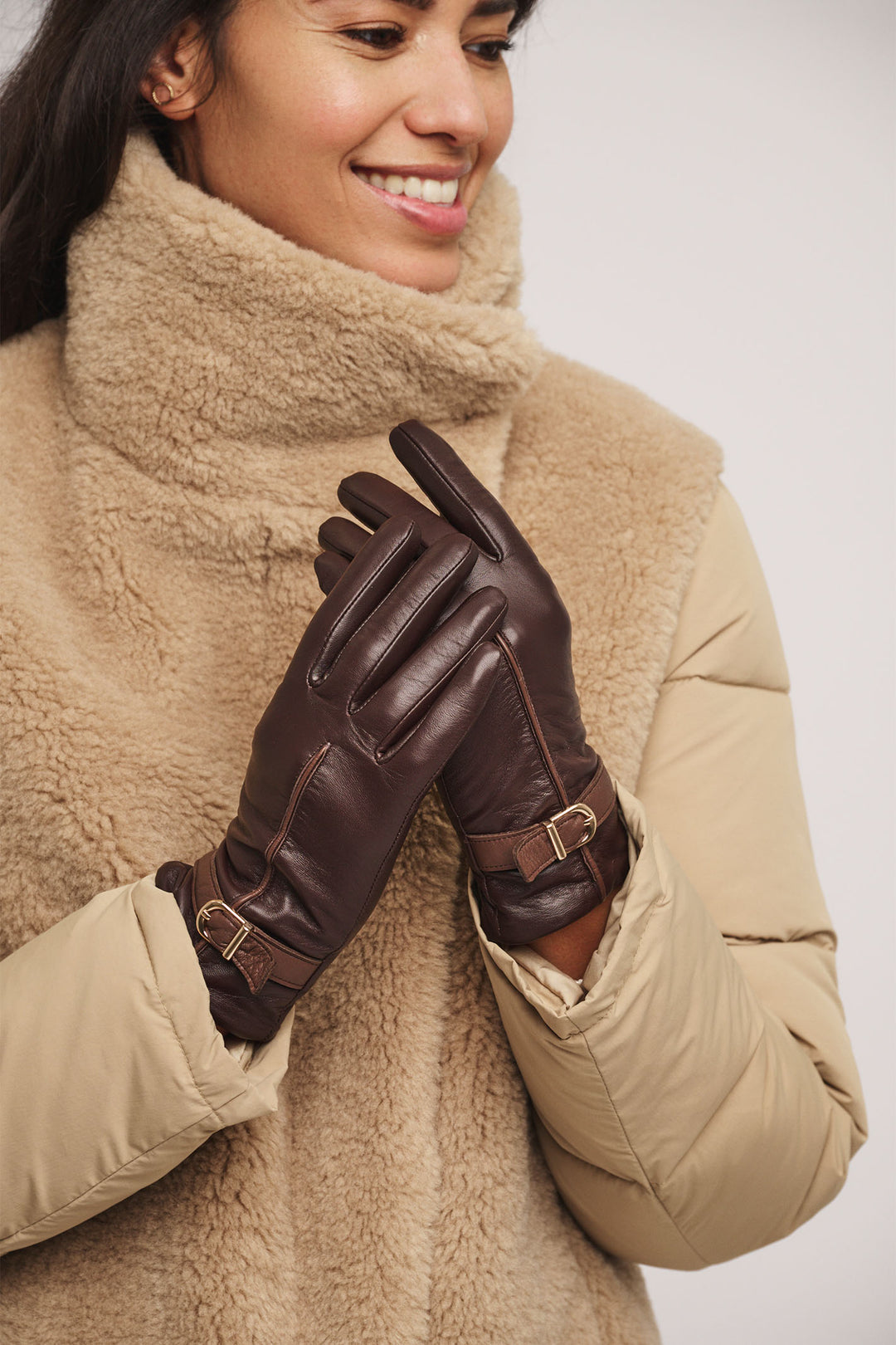 Rino & Pelle Leather Gloves Brown Eda 3002412 - Olivia Grace Fashion