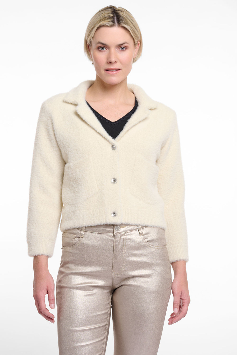 Rino & Pelle Norah Short Cardigan With Collar Birch Cream 5002522 - Olivia Grace Fashion