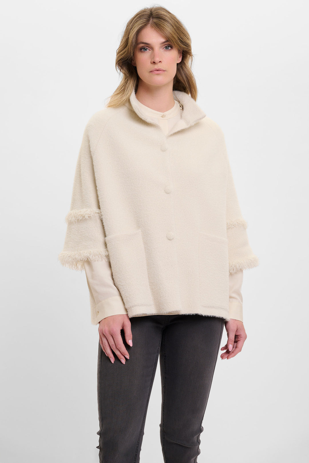 Rino & Pelle Sabe Cape With Fringe Detail Birch Cream 5002521 - Olivia Grace Fashion