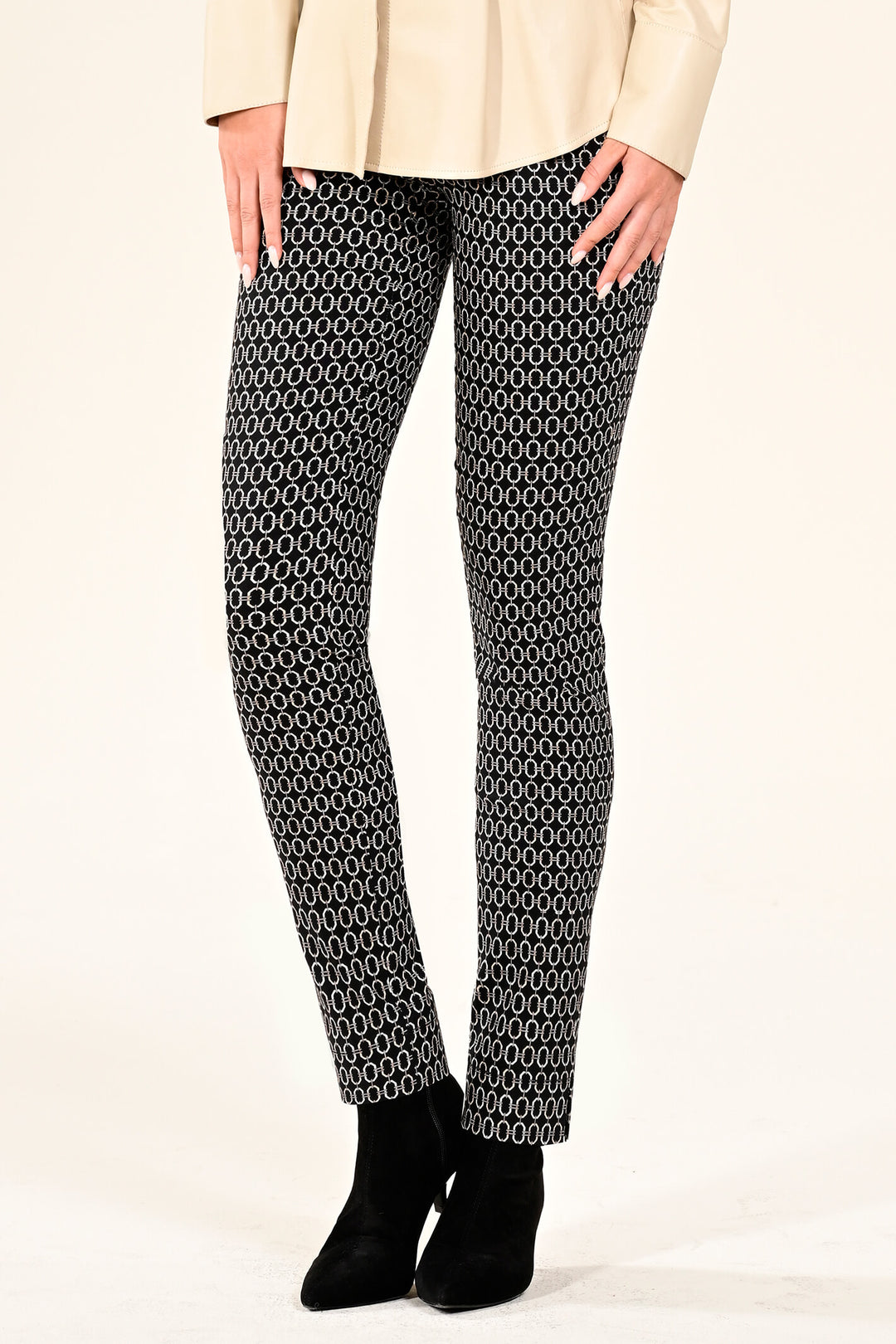 Robell 52624-54332-90 Black Chain Link Print 78cm Trousers - Olivia Grace Fashion