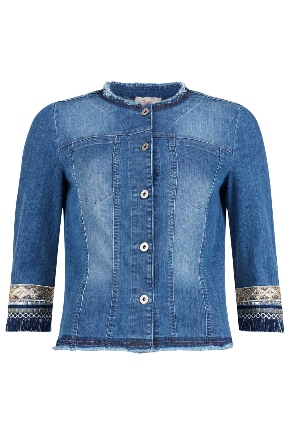 Robell 57423 54159 Josy Blue Denim Round Neck Jacket - Olivia Grace Fashion
