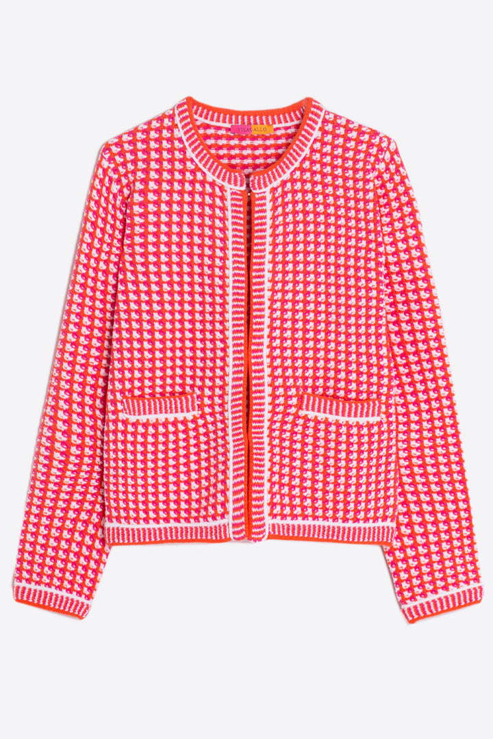 Vilagallo 30926 Pink Ecru Orange Tweed Style Knited Jacket - Olivia Grace Fashion