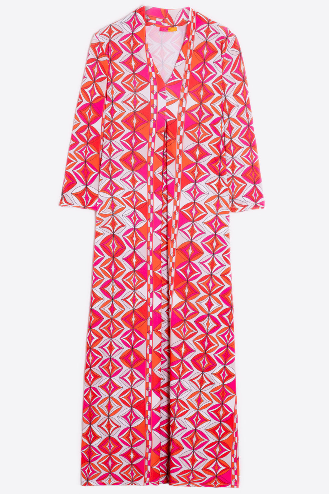 Vilagallo 31113 Pink Retro Print V-Neck Dress - Olivia Grace Fashion