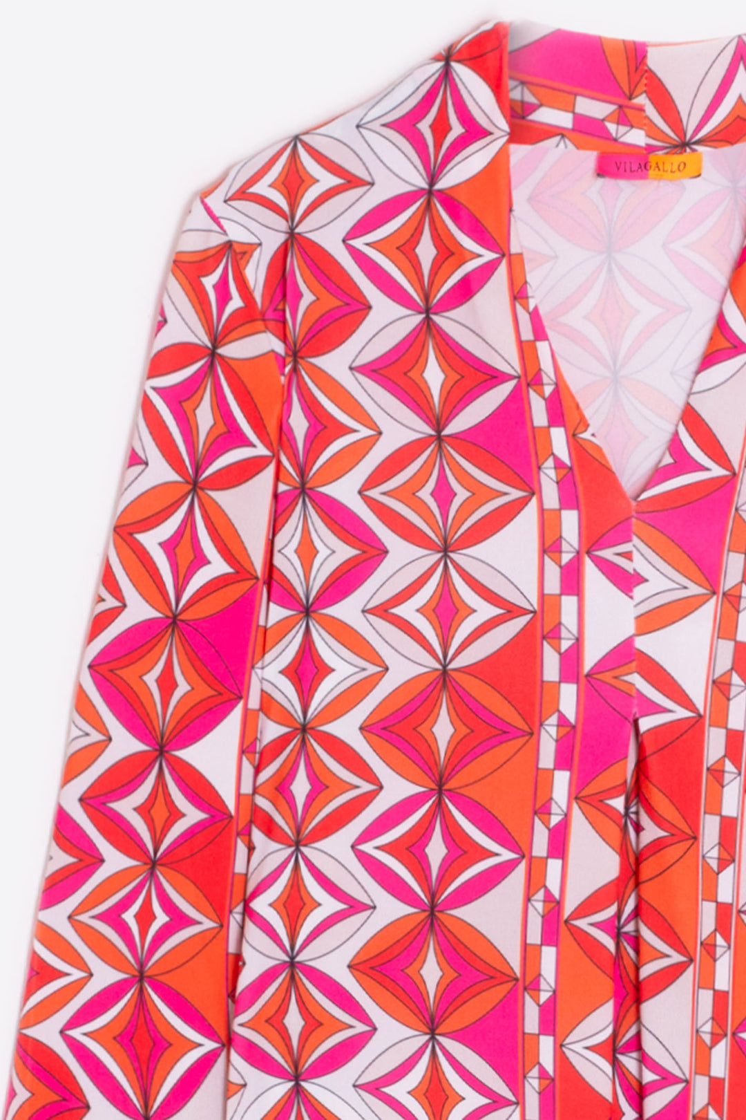 Vilagallo 31113 Pink Retro Print V-Neck Dress - Olivia Grace Fashion