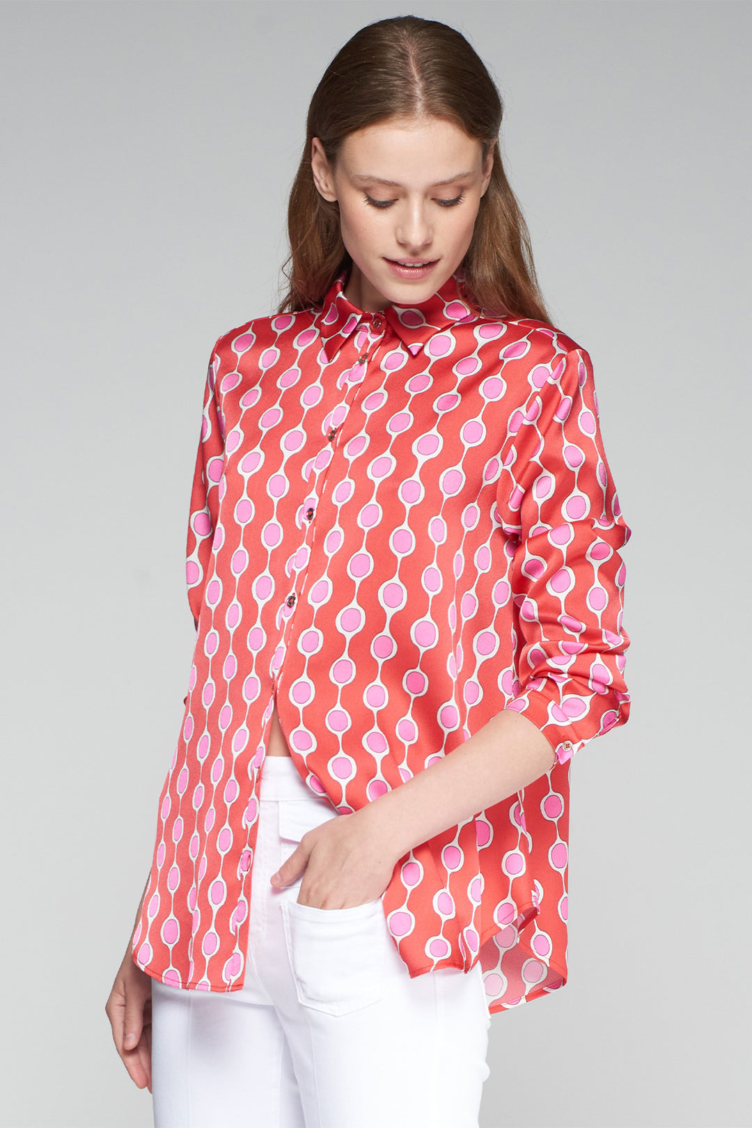 Vilagallo Red Pink Print Shirt 32423 - Olivia Grace Fashion