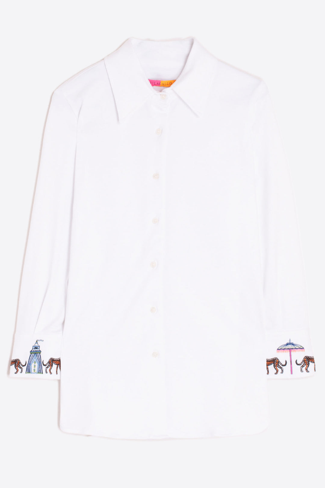 Vilagallo Shirt Embroidered Cuffs & Yolk White 32550 - Olivia Grace Fashion