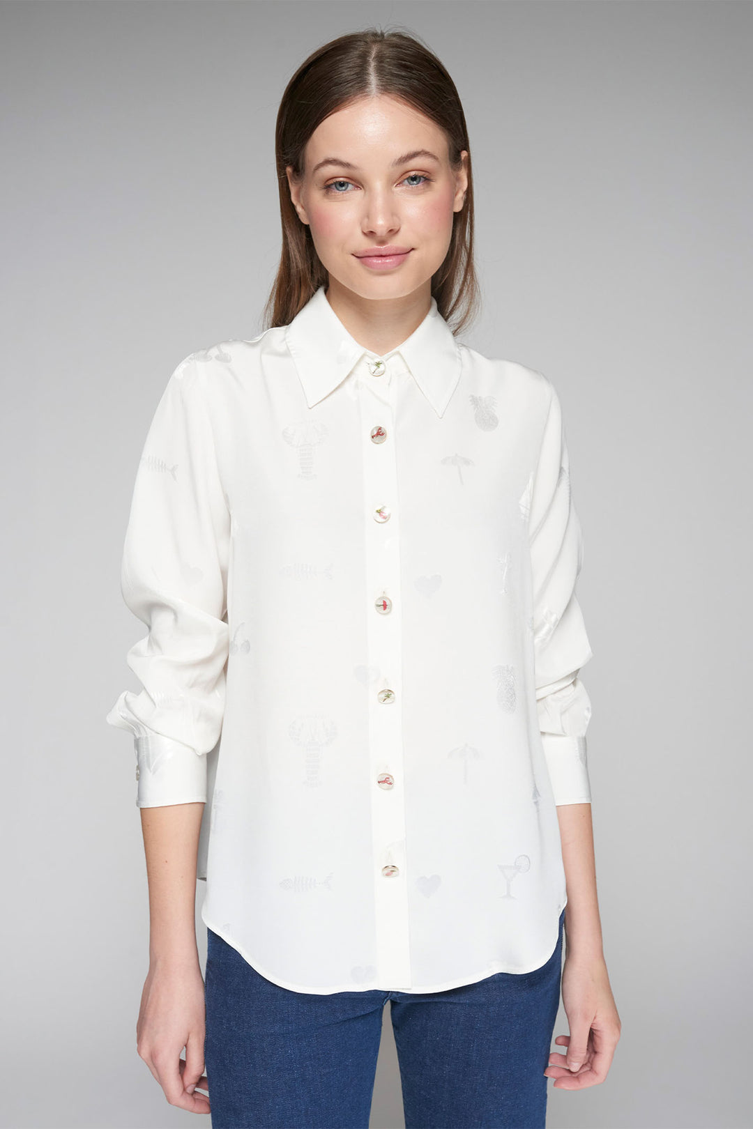 Vilagallo Shirt Holiday Embroidered White 32455 - Olivia Grace Fashion