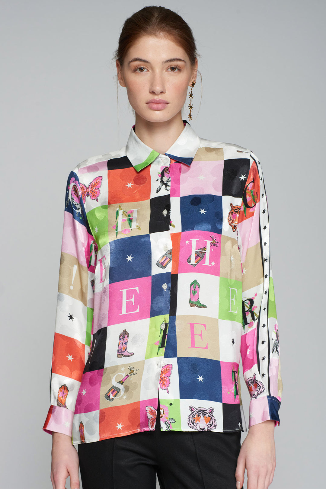 Vilagallo Shirt Multicolour Cheers Print 31856 - Olivia Grace Fashion