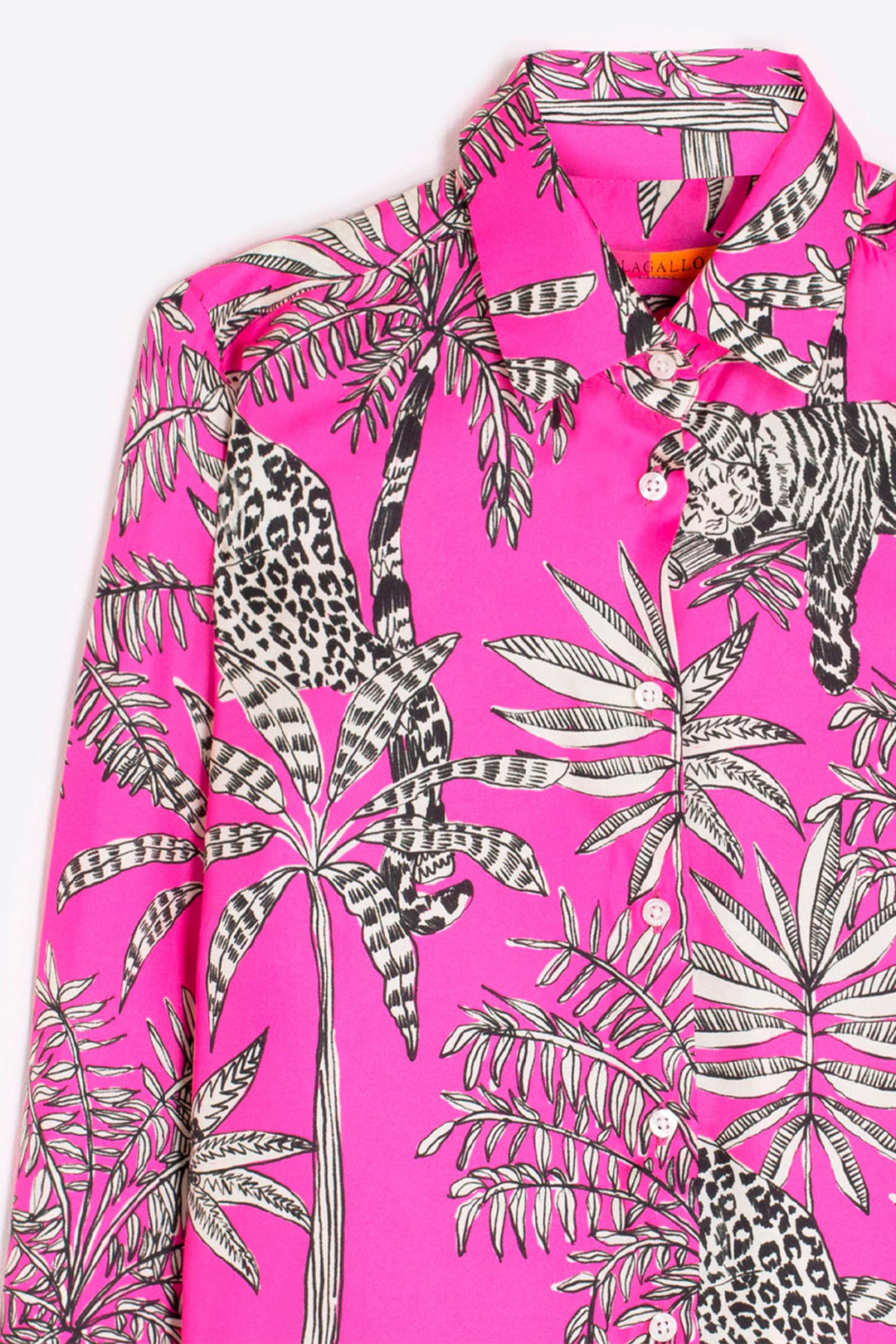 Vilagallo Shirt Silk Fuchsia Pink Palm Cat Print 31949 - Olivia Grace Fashion