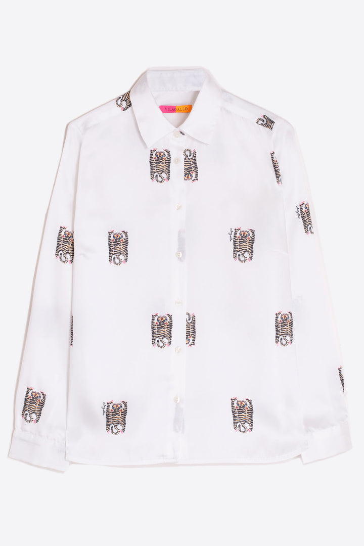 Vilagallo Shirt White Tiger Print 31845 - Olivia Grace Fashion