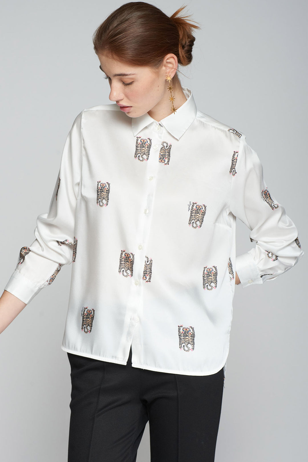 Vilagallo Shirt White Tiger Print 31845 - Olivia Grace Fashion