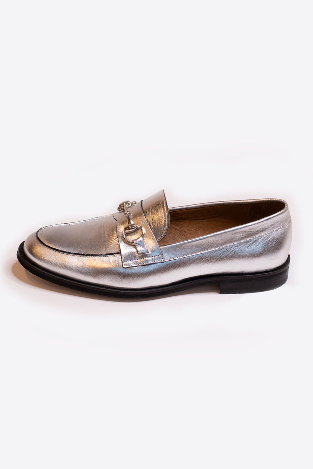 Vilagallo Shoes Loafer Leather Platinum Silver 31955 - Olivia Grace Fashion