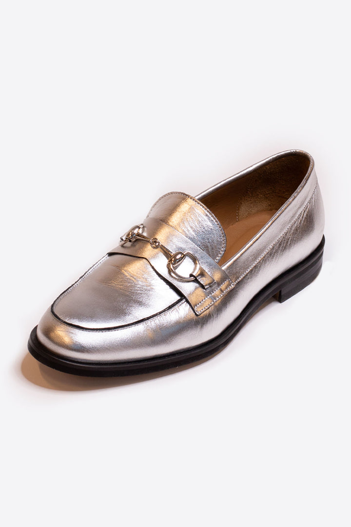 Vilagallo Shoes Loafer Leather Platinum Silver 31955 - Olivia Grace Fashion