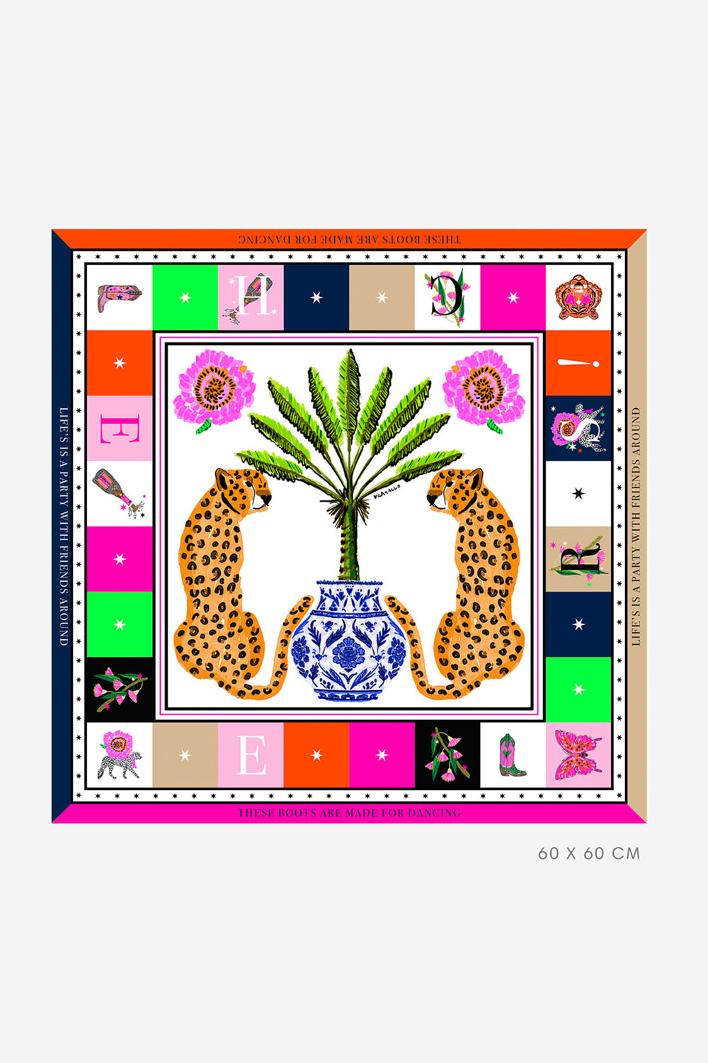 Vilagallo Silk Scarf Cheetah Cheers Print 31935 - Olivia Grace Fashion