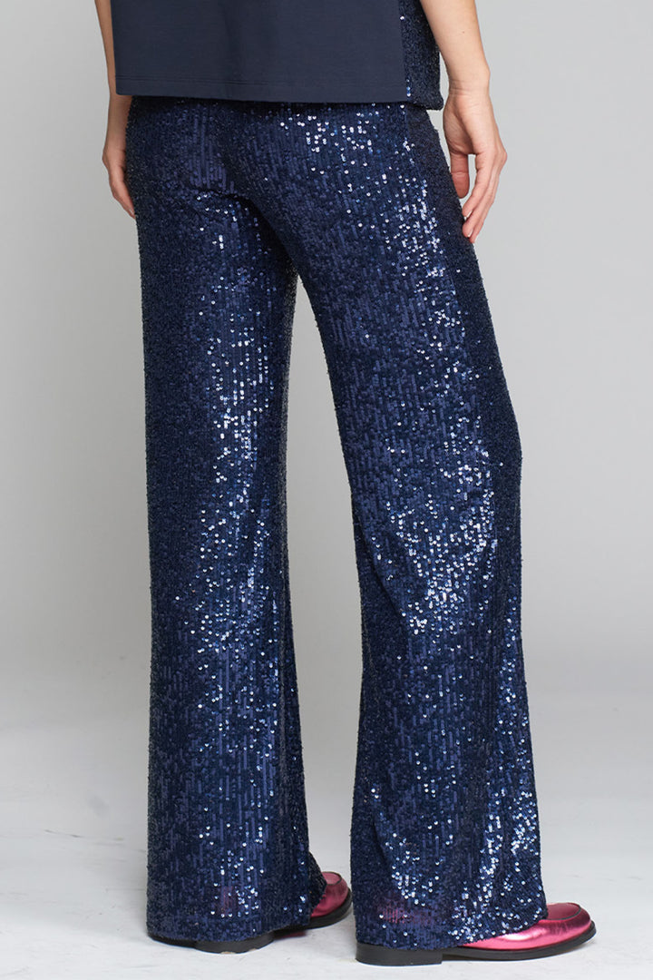 Vilagallo Trousers Navy Sequin Wide Leg 31627