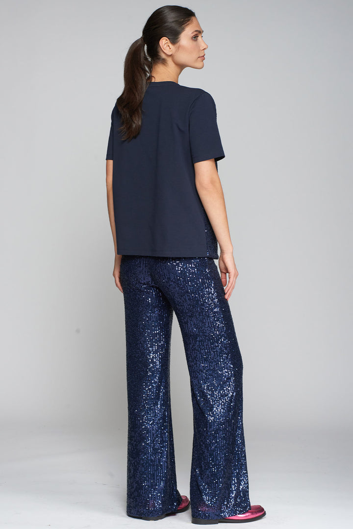 Vilagallo Trousers Navy Sequin Wide Leg 31627