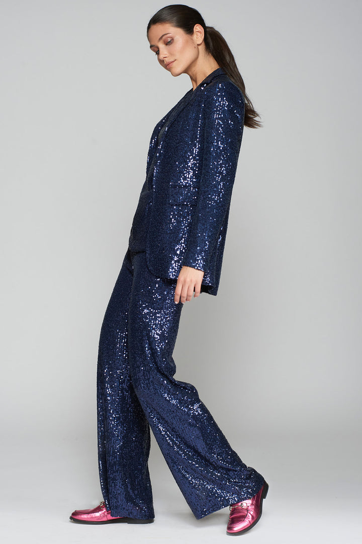 Vilagallo Trousers Navy Sequin Wide Leg 31627