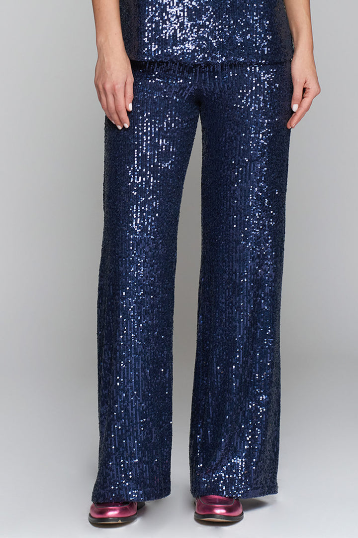 Vilagallo Trousers Navy Sequin Wide Leg 31627