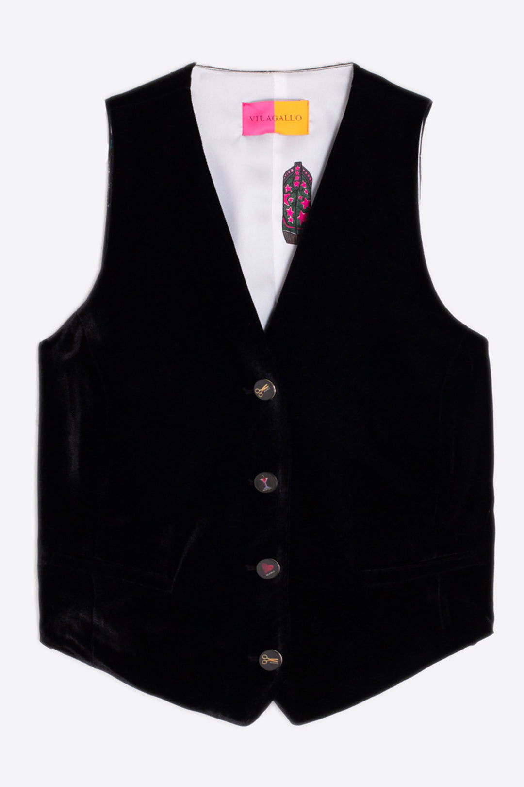 Vilagallo Waistcoat Black Velvet 31595 - Olivia Grace Fashion