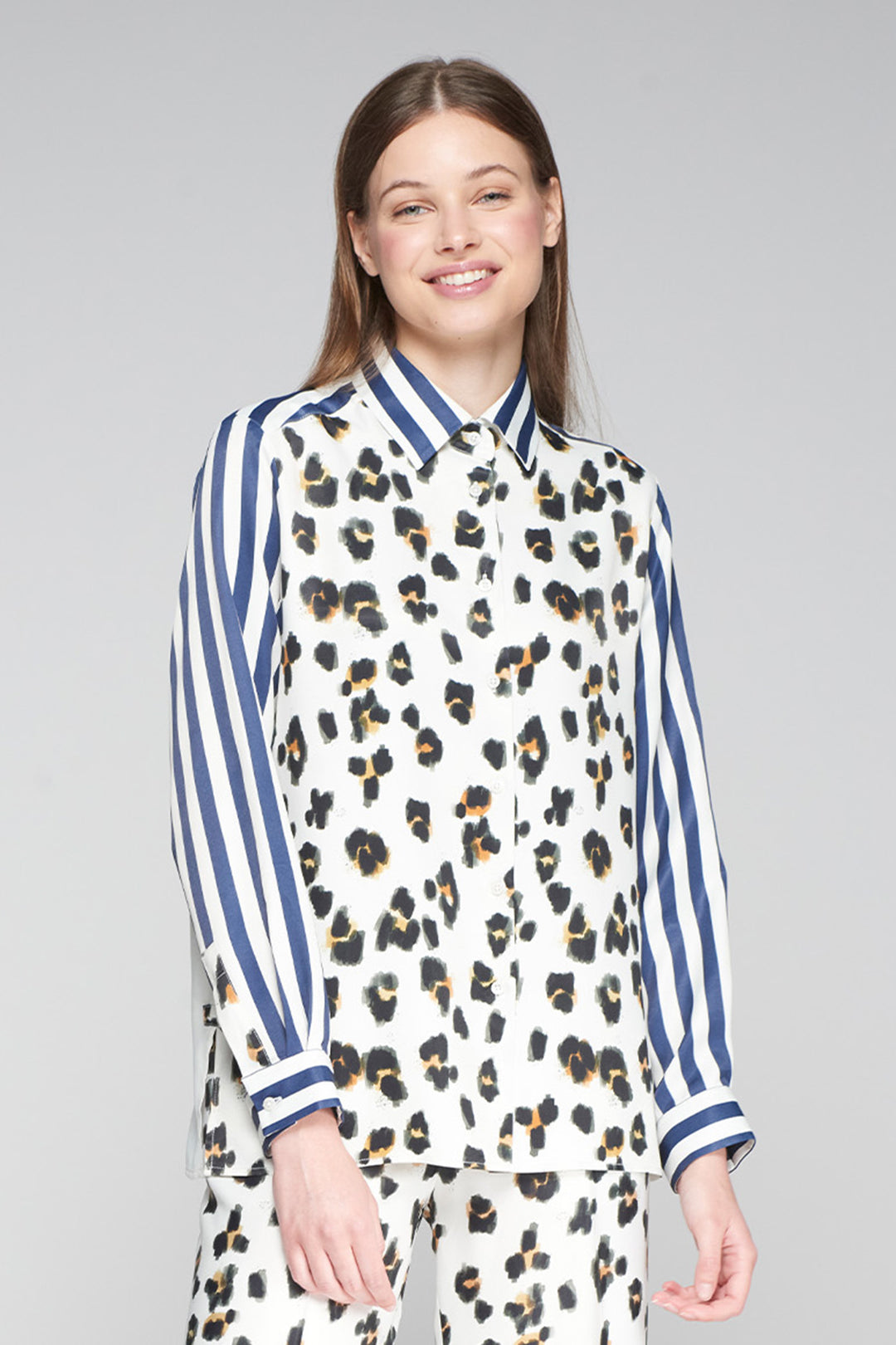 Vilagallo White Animal Print Stripe Shirt 32435 - Olivia Grace Fashion