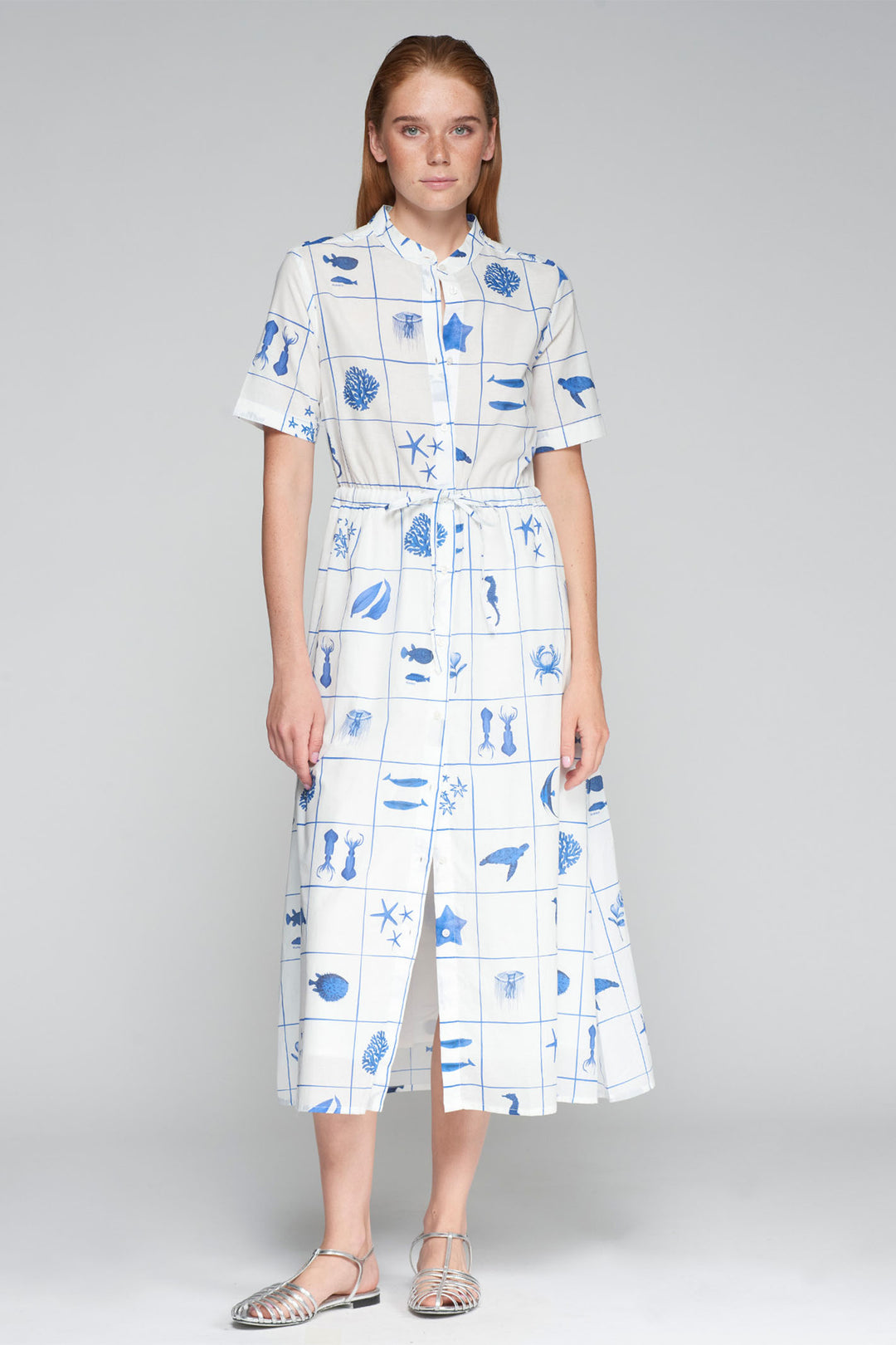 Vilagallo White Blue Ocean Print Shirt Dress 32002 - Olivia Grace Fashion