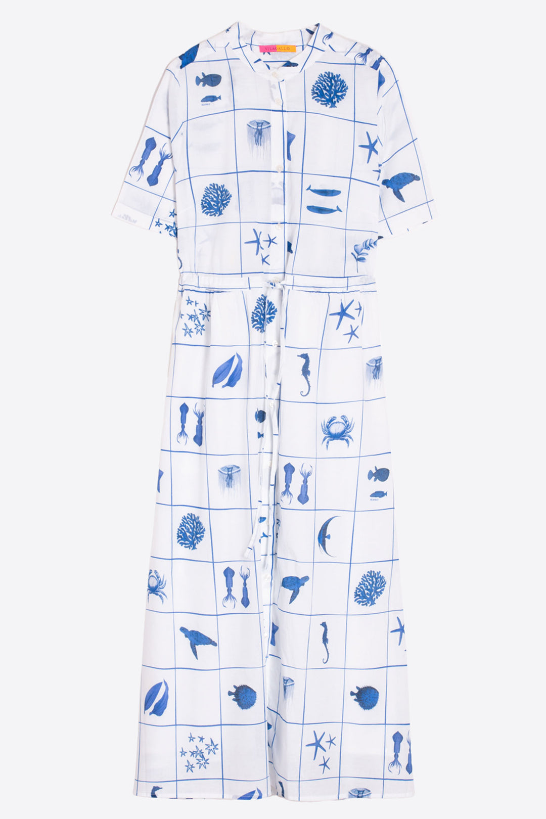 Vilagallo White Blue Ocean Print Shirt Dress 32002 - Olivia Grace Fashion