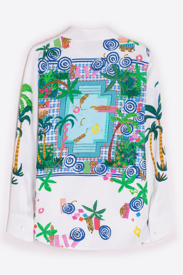 Vilagallo White Tropical Tigers Print Shirt 32569 - Olivia Grace Fashion