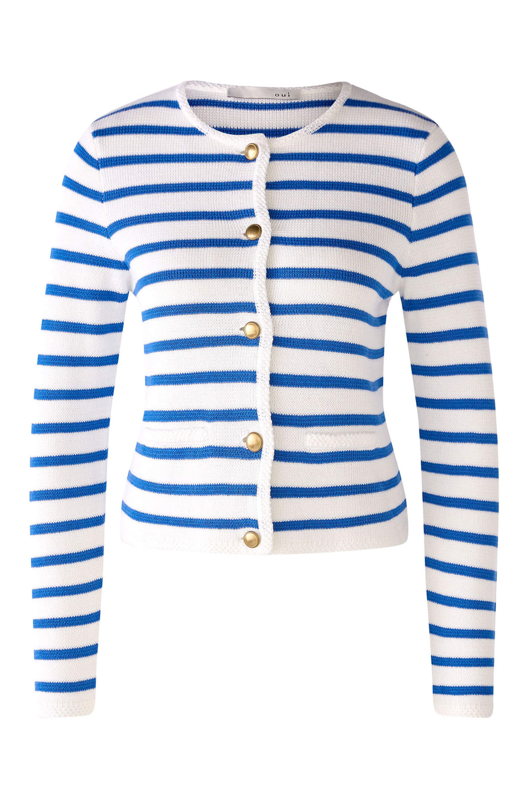 Oui 78757 White Blue Stripe Cardigan - Olivia Grace Fashion