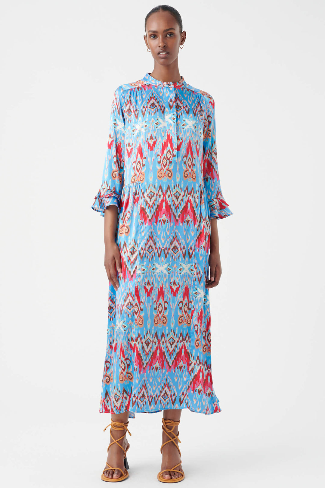 Dea Kudibal Rosanna 116-0423 Blue Ikat Malibu Ruffle Sleeve Dress - Olivia Grace Fashion