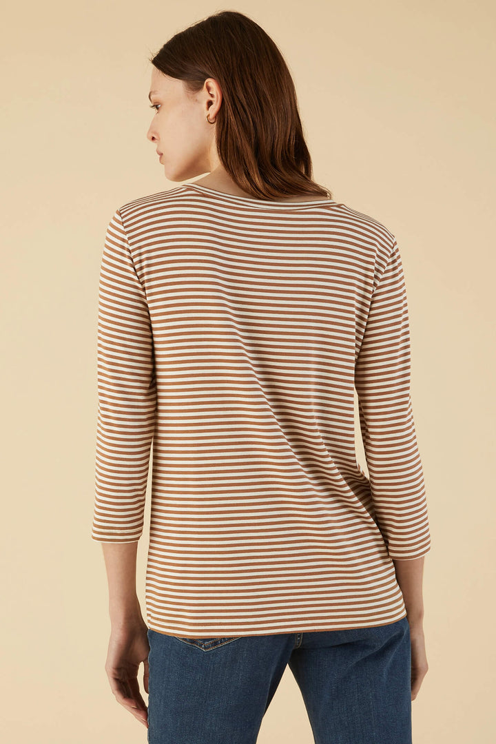 Emme Scalo 2359710635200 Camel Brown Striped Long Sleeve T-Shirt - Olivia Grace Fashion