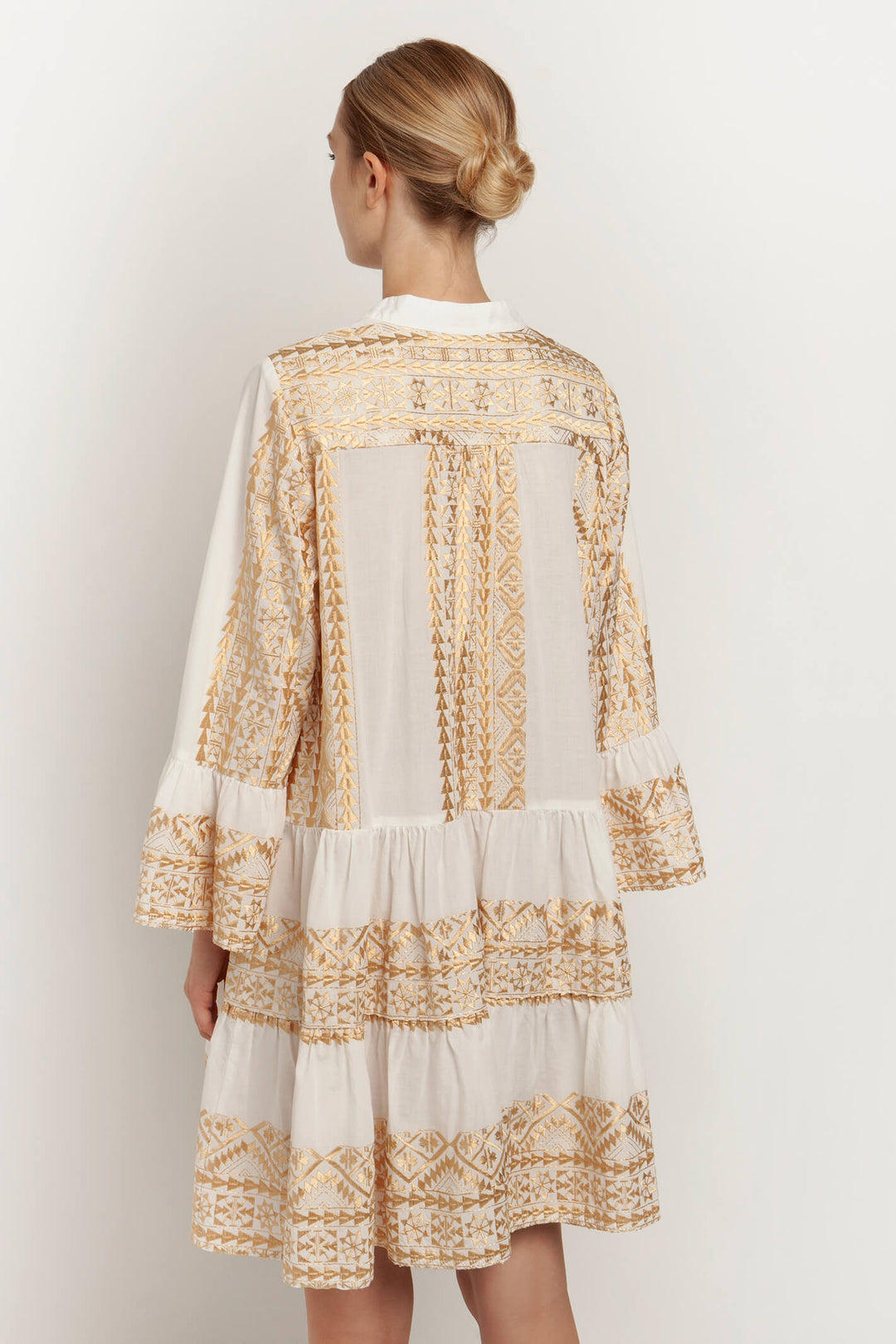 Greek Archaic Kori 230631 White Gold Cotton Dress - Olivia Grace Fashion