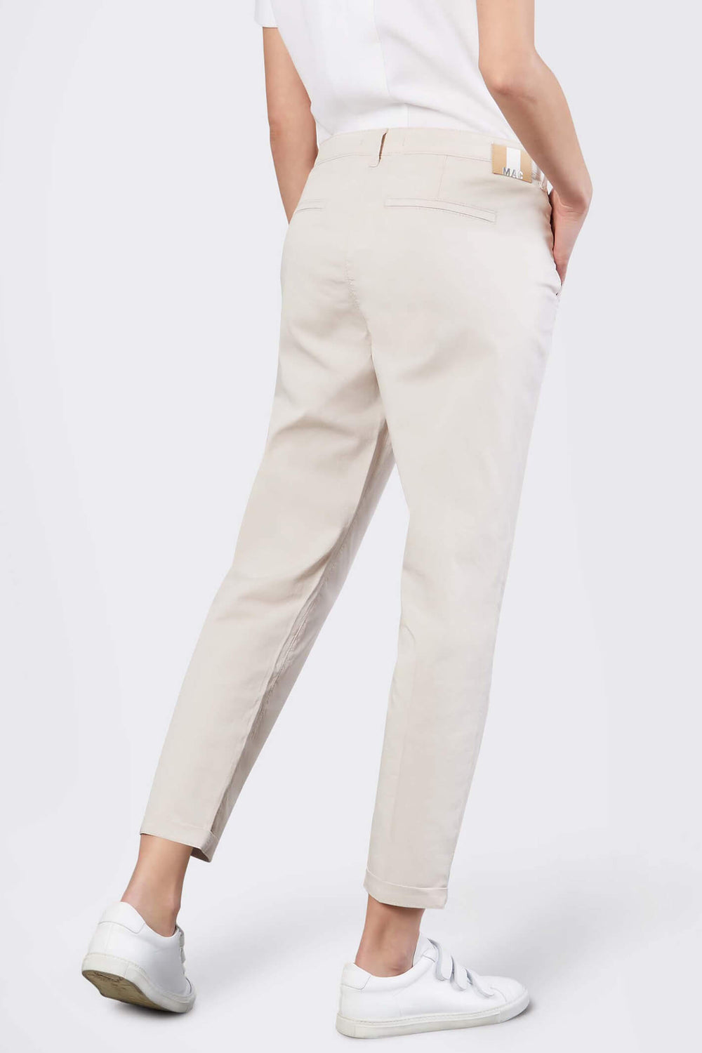 Mac Chino Turn Up 3075-00-0434L Ivory Stretch Gabardine Trousers - Olivia Grace Fashion