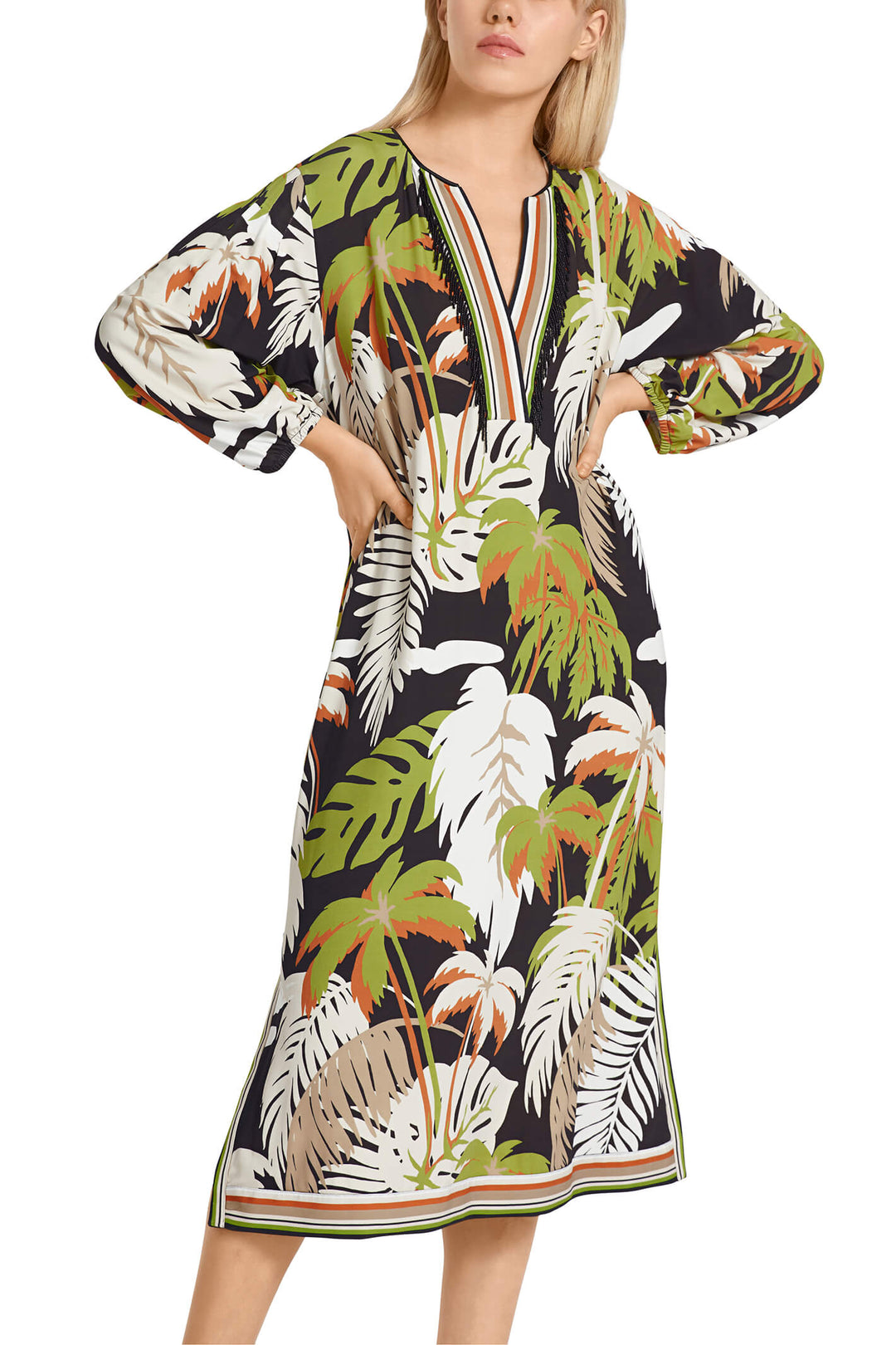 Marc Cain Collection UC 21.31 J68 Deep Olive Green Palm Print Dress - Olivia Grace Fashion
