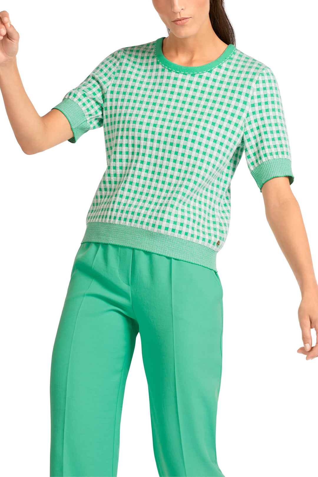 Marc Cain Collection UC 41.25 M13 Bright Jade Green Check Jumper - Olivia Grace Fashion